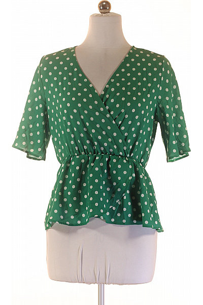 Next Zelená Puntíkovaná Zavinovací Halenka S Krátkým Rukávem A Gumou V Pase Vel. 40