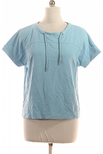 Monari Dámská Modrá Modalová Halenka Krátký Rukáv Volná Se šňůrkou Vel. 40