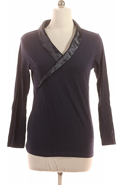 Temperley Dámské Modré Pyžamo Dlouhý Rukáv Saténový Límec Zavazování Velikost M