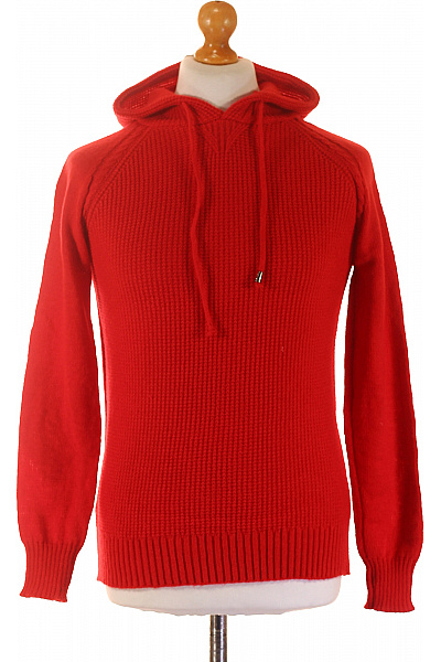 Pánský červený pletený pulovr s kapucí žebrovaný teplý Vel. S | Unimoda | obrázek 2