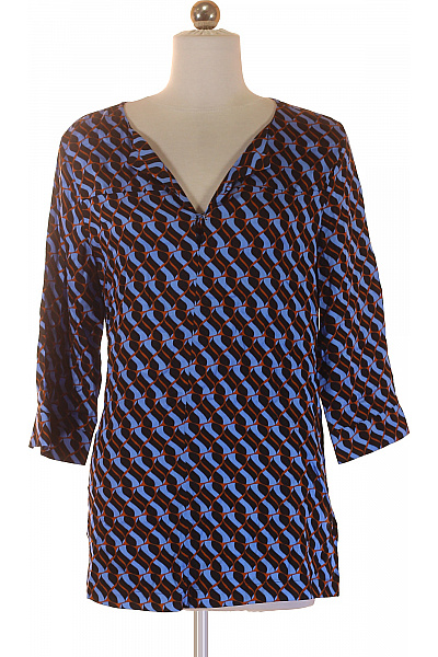 COMMA Dámská Tuniková Halenka Modalová Modrá Hnědá Vzorovaná S 3/4 Rukávem Vel. 36