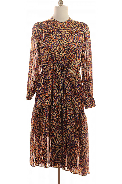 SECOND FEMALE Polyesterové šaty Midi Zvířecí Vzor S Dlouhým Rukávem Vel. M
