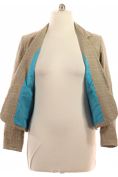 ETAM Bavlněný Hnědý Béžový Kárované Sako Business Vypasované Jednořadé S Jedním Knoflíkem Vel. 44 | ETAM | obrázek 3