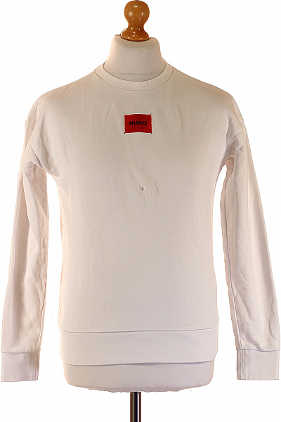 Hugo Boss Bavlněná Bílá Mikina Crewneck Jednobarevná Streetwear S Dlouhým Rukávem Vel. S