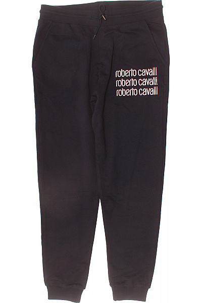 Roberto Cavalli Pánské Bavlněné Tepláky černé Sportovní Volnočasové S Potiskem S Kapsami Vel. Xl