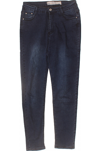 Shein Dámské Bavlněné Modré Džíny Skinny S Vysokým Pasem Seprané Vel. M