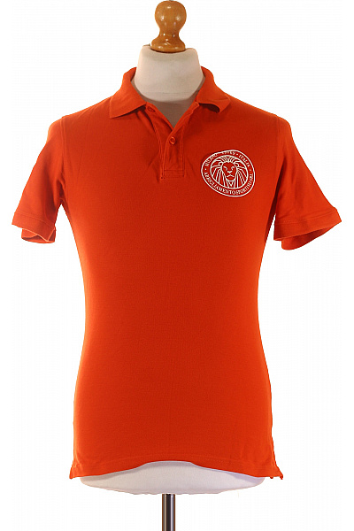 Pánské Bavlněné Oranžové Polo Tričko S Krátkým Rukávem A Výšivkou Velikost S