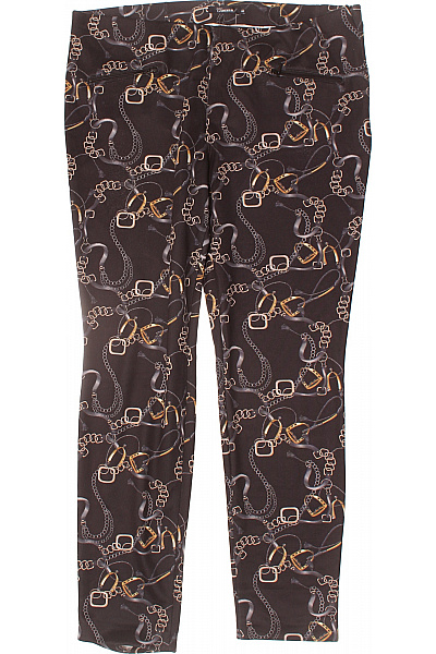 Atelier Dámské Rovné Kalhoty černé S Potiskem řetězů A Opasků Elegantní Vel. 44