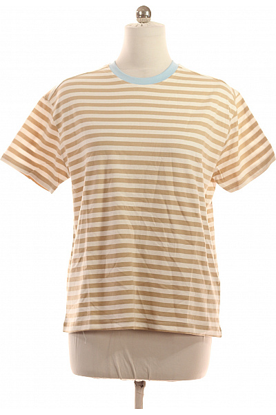 Sublevel Dámské bavlněné tričko béžové svislé pruhy basic s krátkým rukávem Vel. M | Sublevel | obrázek 2