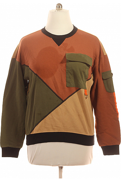 BENETTON Pánská Barevná Patchworková Mikina Přes Hlavu Streetwear Vel. L