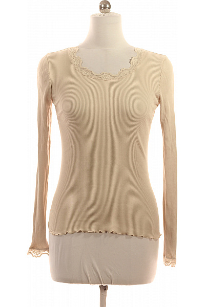 Rosemunde Dámské Hedvábné Tričko Dlouhý Rukáv Béžové Žebrované Krajka Elegantní Basic Velikost XL | Rosemunde | obrázek 2