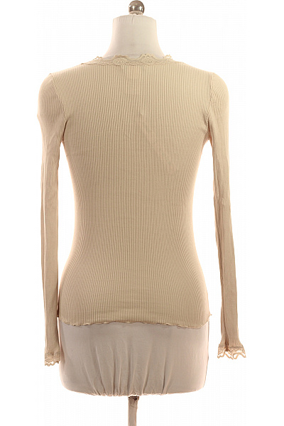 Rosemunde Dámské Hedvábné Tričko Dlouhý Rukáv Béžové Žebrované Krajka Elegantní Basic Velikost XL | Rosemunde | obrázek 3