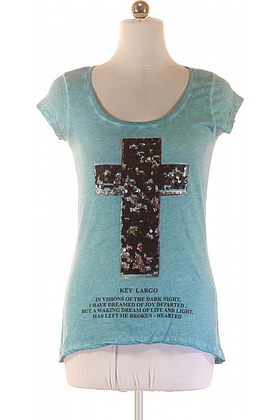 key largo Dámské bavlněné tričko modré s flitry kříž a nápisem KEY LARGO Velikost L | key largo | obrázek 2