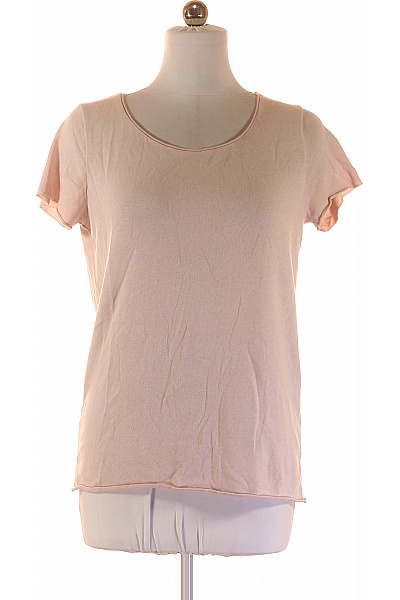 Dámské Růžové Tričko Krátký Rukáv Basic Jednobarevné Kulatý Výstřih Vel. M