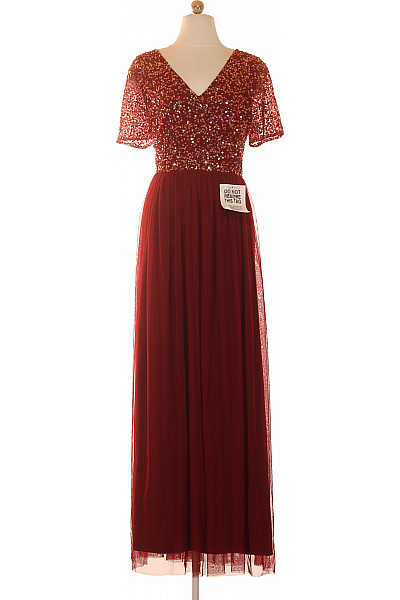 AngelEye Dámské Společenské šaty S Krátkým Rukávem Třpytivé červené Dlouhé Velikost L