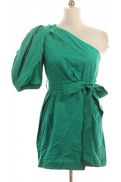 CLAUDIE PIERLOT Zelené Bavlněné Asymetrické šaty S Krátkým Rukávem A Páskem Mini Velikost 40