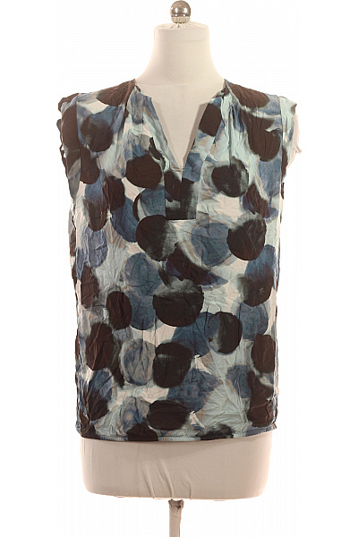 Cartoon Dámská Viskózová Halenka Bez Rukávů Modro Hnědá S Potiskem Volná Vel. 40