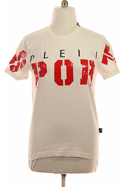 PLEIN SPORT Bílé Pánské Tričko S Krátkým Rukávem A červeným Sportovním Potiskem Vel. L