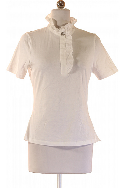 RICH&ROYAL Dámské Bavlněné Tričko S Krátkým Rukávem A Volánovým Límcem Bílé Velikost S