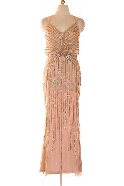 Dlouhé společenské šaty na ramínka růžové třpytivé Vel. 34 | Unimoda | obrázek 2