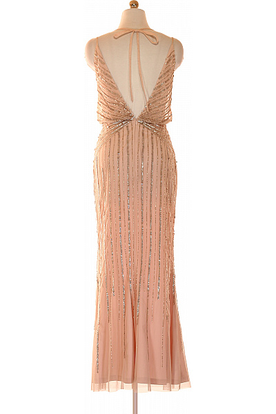 Dlouhé společenské šaty na ramínka růžové třpytivé Vel. 34 | Unimoda | obrázek 3