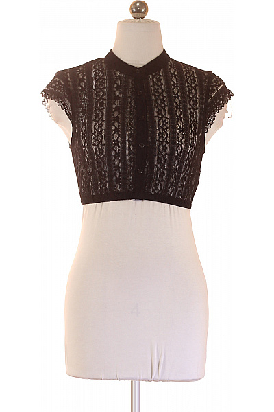 Dámské černé krajkové crop top s krátkým rukávem Velikost 34 | Unimoda | obrázek 2