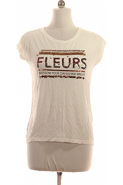 Sublevel Dámské bílé viskózové tričko s krátkým rukávem a flitry FLEURS Vel. m | Sublevel | obrázek 2