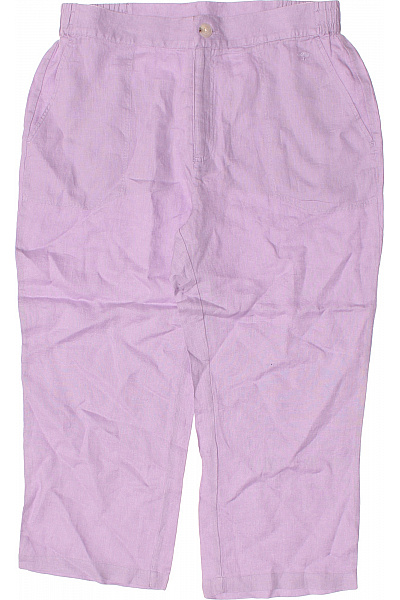 FYNCH-HATTON Dámské Lněné 3/4 Kalhoty Volné Pohodlné S Kapsami Fialové Letní Velikost 40