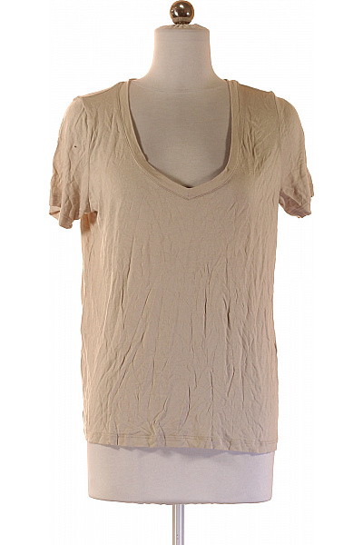 LAWRENCE GREY Dámské viskózové tričko béžové basic s krátkým rukávem a velkým výstřihem Velikost s | LAWRENCE GREY | obrázek 2