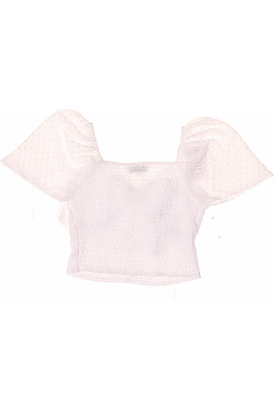 By Malina dámské tričko bílé krátký rukáv crop top volánové rukávy puntíky Vel. M | By Malina | obrázek 2