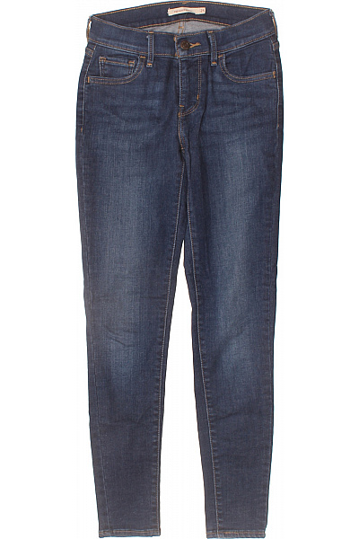 Dámské Tmavě Modré Strečové Skinny Džíny úzké Seprané Vel. 25