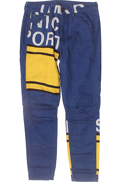 G-Star Pánské Modré Džíny S Potiskem žluté Pruhy Rovné Streetwear Vel. XS