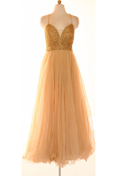 Coast Dlouhé Společenské Plesové šaty Tylové Zlaté S Flitry Velikost M