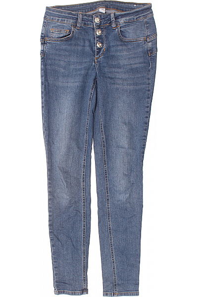 LIU JO Dámské Modré Strečové Džíny Skinny S Kamínky Na Knoflíky Seprané Vel. 27