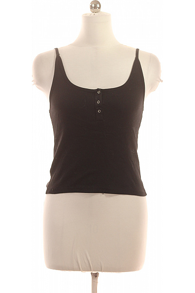 Dámské černé tílko basic crop top henley s kulatým výstřihem Velikost 40 | Unimoda | obrázek 2