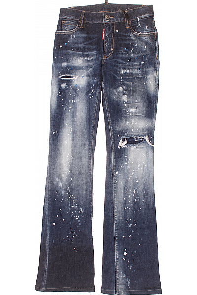 Dsquared2 Dámské Modré Seprané Džíny Zvonové S Dírami A Stříkanci Velikost 38