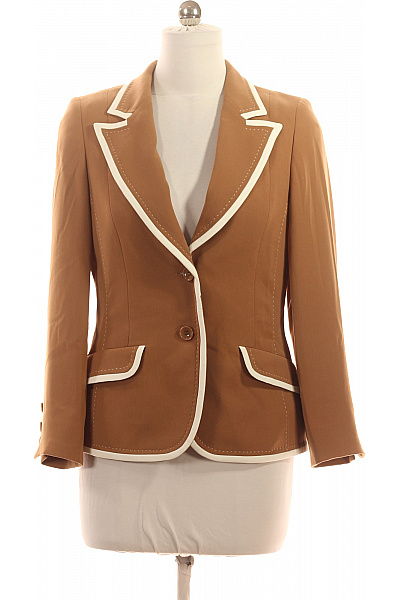 BASLER Hnědý polyesterový vypasovaný blejzr elegantní s bílým lemováním na běžné nošení Velikost 38 | BASLER | obrázek 2