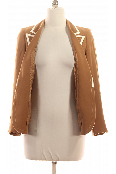 BASLER Hnědý polyesterový vypasovaný blejzr elegantní s bílým lemováním na běžné nošení Velikost 38 | BASLER | obrázek 4