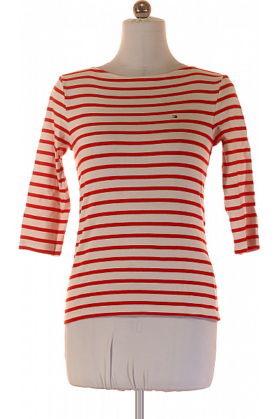 TOMMY HILFIGER Dámské bavlněné tričko červené bílé pruhované s lodičkovým výstřihem tříčtvrteční rukáv Velikost m | TOMMY HILFIGER | obrázek 2