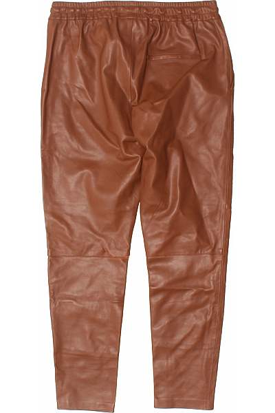 CIGNO NERO Hnědé kožené rovné kalhoty ležérní s gumou v pase na zavazování Velikost 36 | CIGNO NERO | obrázek 3