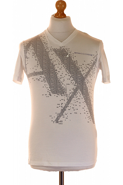 ARMANI Pánské Bavlněné Tričko Bílé V-výstřih S Potiskem Krátký Rukáv Streetwear Vel. Xs