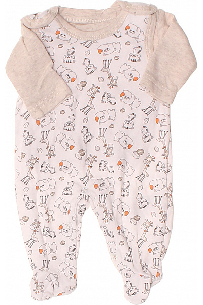 Boley Dětské Body Dlouhý Rukáv Zvířecí Potisk Nožičky Béžové Velikost 50