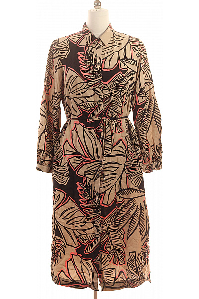 GERRY WEBER Dámské košilové šaty midi s dlouhým rukávem béžové lístky pásek volné Vel. XL | GERRY WEBER | obrázek 2