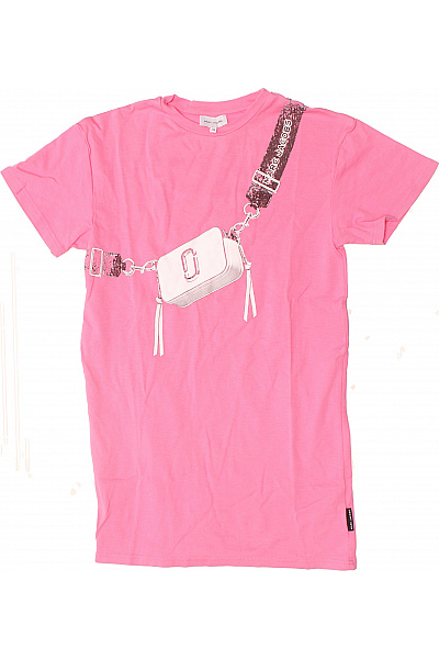 MARC JACOBS Dívčí Růžové Šaty Krátký Rukáv Potisk Taška Módní Velikost 138