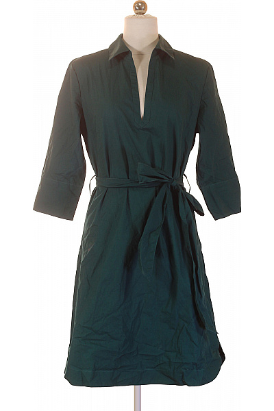 LAWRENCE GREY Dámské šaty Zelené S Páskem Košilové Volnočasové S Dlouhým Rukávem Velikost 38