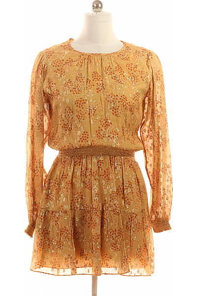 vanessabruno Dámské žluté šaty mini s dlouhým rukávem třpytivé boho volné Velikost 38 | vanessabruno | obrázek 2