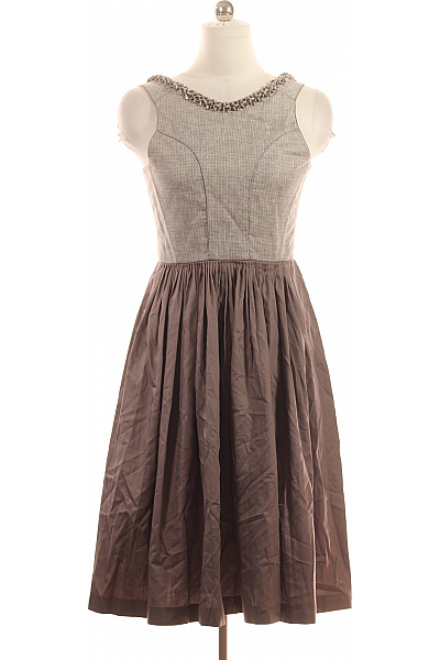 Šaty bez rukávů šedé hnědé plisované elegantní retro ke kolenům Vel. 40 | Unimoda | obrázek 2