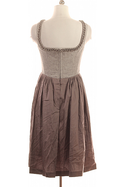 Šaty bez rukávů šedé hnědé plisované elegantní retro ke kolenům Vel. 40 | Unimoda | obrázek 3