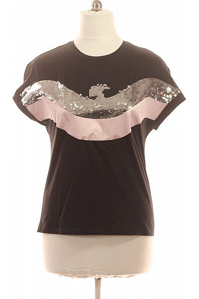 ARMANI Dámské černé tričko s flitry a potiskem krátký rukáv Vel. 44 | ARMANI | obrázek 2