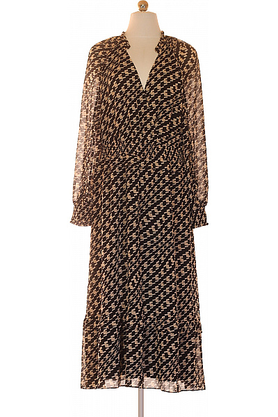 MARCCAIN Dlouhé midi šaty polyester houndstooth volné elegantní s dlouhým rukávem Vel. 5 | MARCCAIN | obrázek 2